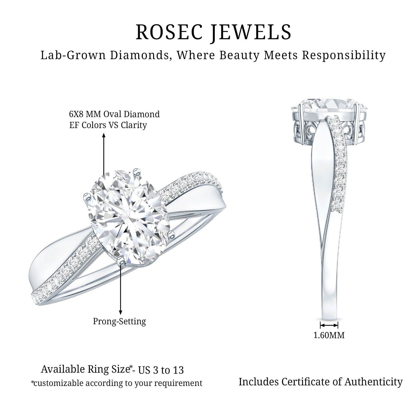 Classic Oval Shape Lab Grown Diamond Solitaire Engagement Ring