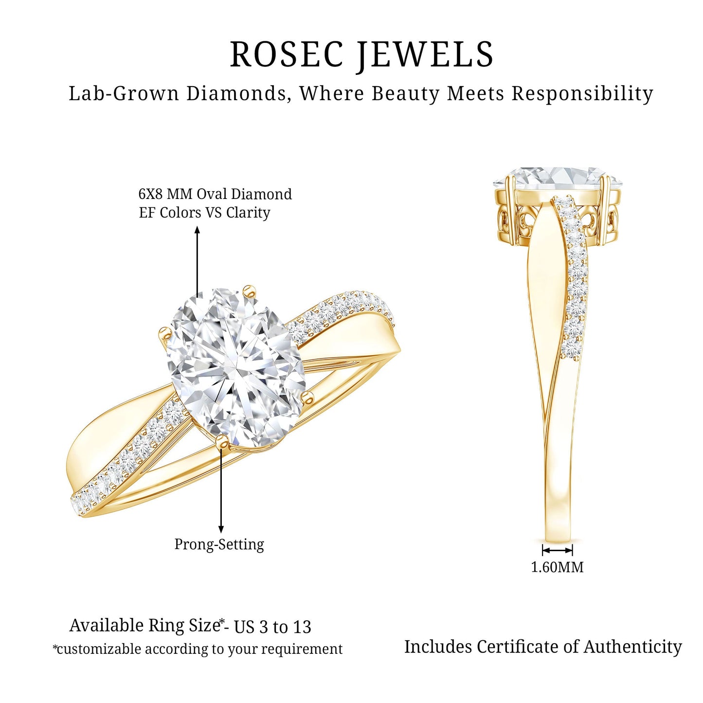 Classic Oval Shape Lab Grown Diamond Solitaire Engagement Ring