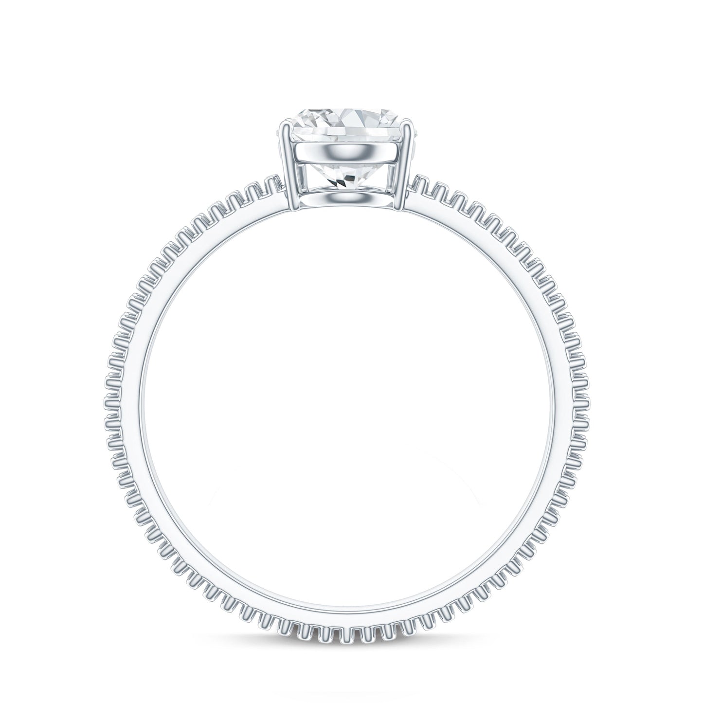 Oval Shaped Lab Grown Diamond Solitaire Ring with Beaded Detailing