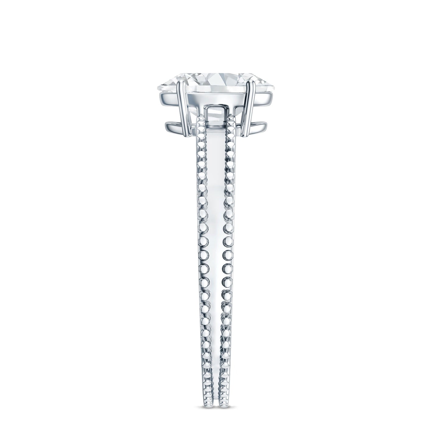 Oval Shaped Lab Grown Diamond Solitaire Ring with Beaded Detailing