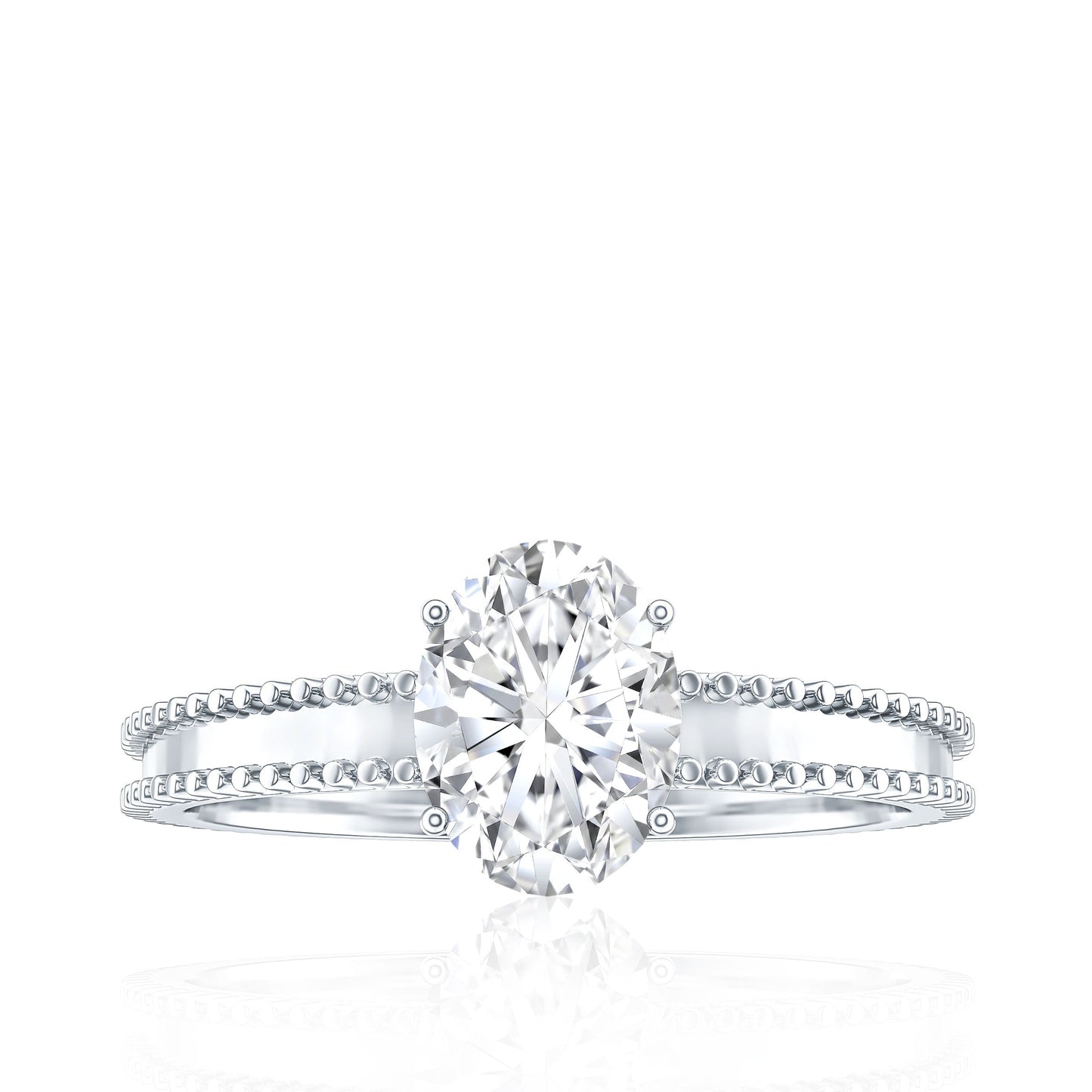 Oval Shaped Lab Grown Diamond Solitaire Ring with Beaded Detailing