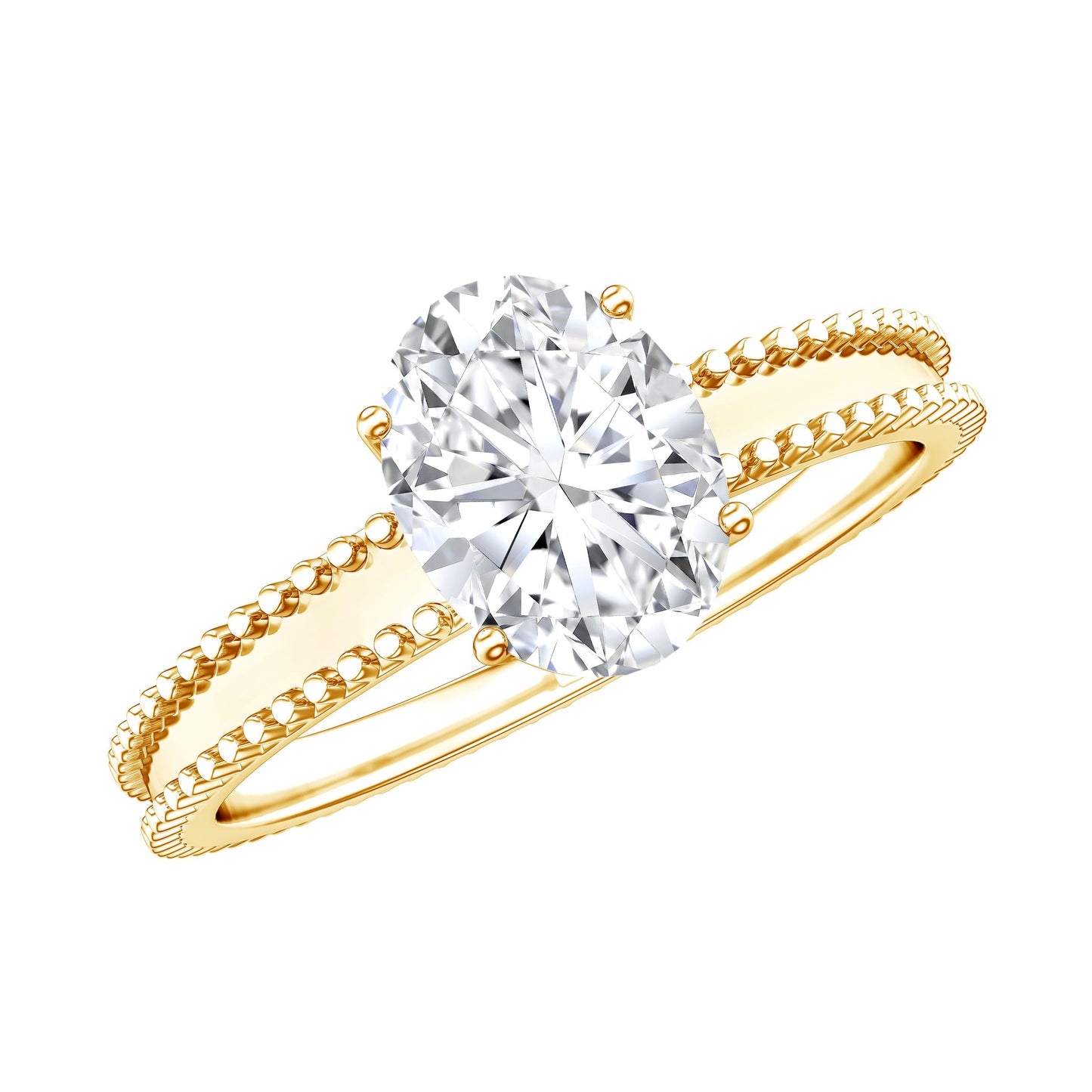 Oval Shaped Lab Grown Diamond Solitaire Ring with Beaded Detailing
