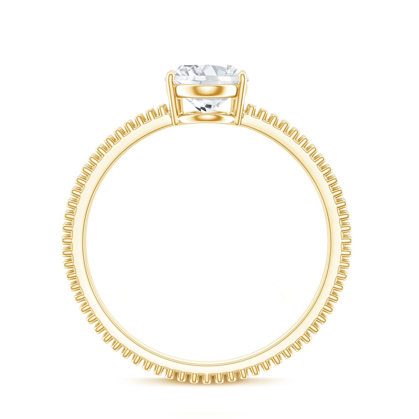 Oval Shaped Lab Grown Diamond Solitaire Ring with Beaded Detailing