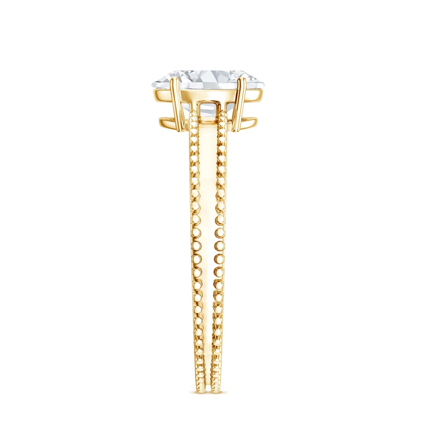 Oval Shaped Lab Grown Diamond Solitaire Ring with Beaded Detailing
