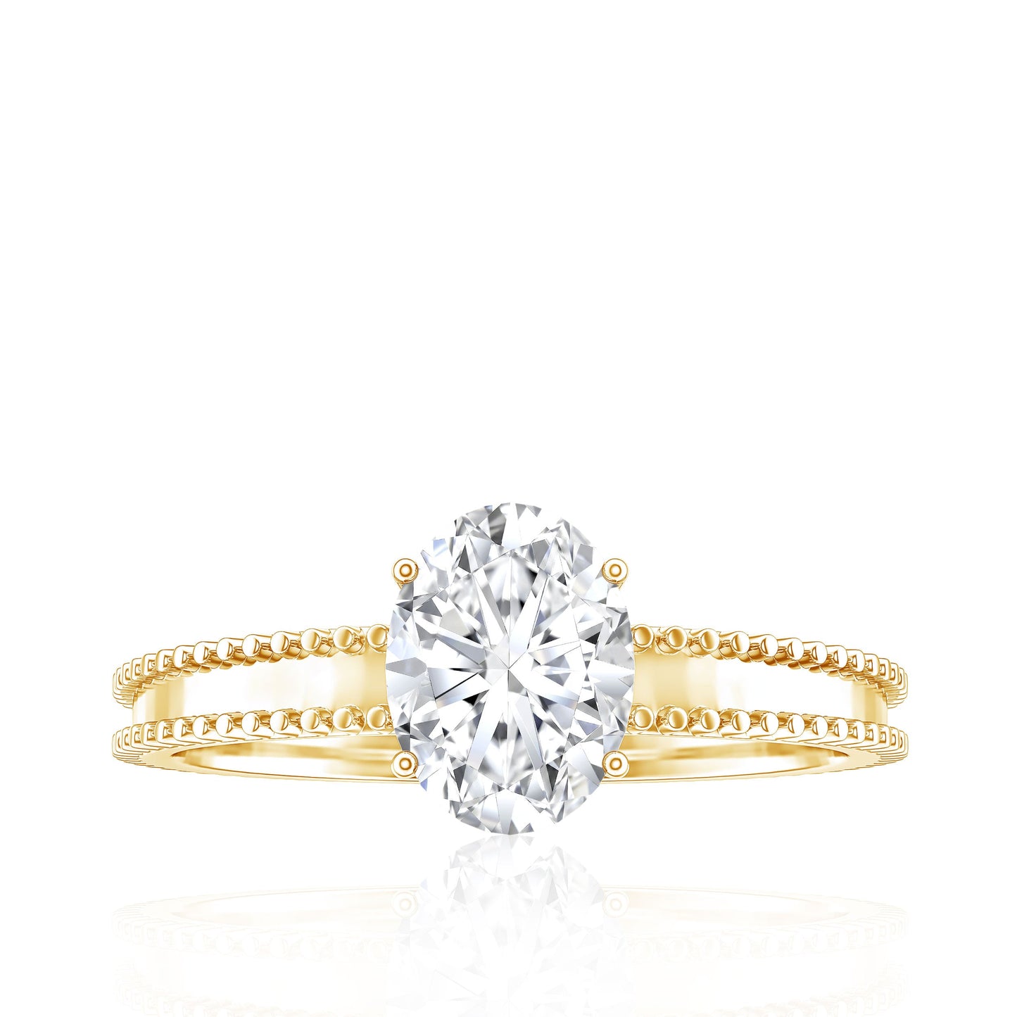 Oval Shaped Lab Grown Diamond Solitaire Ring with Beaded Detailing