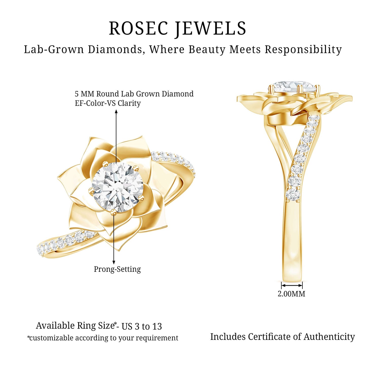 Lab Grown Diamond Nature Inspired Floral Bypass Ring