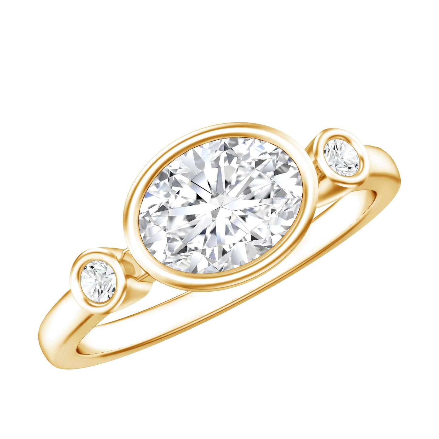 Bezel Set Oval Lab Grown Diamond East West Engagement Ring