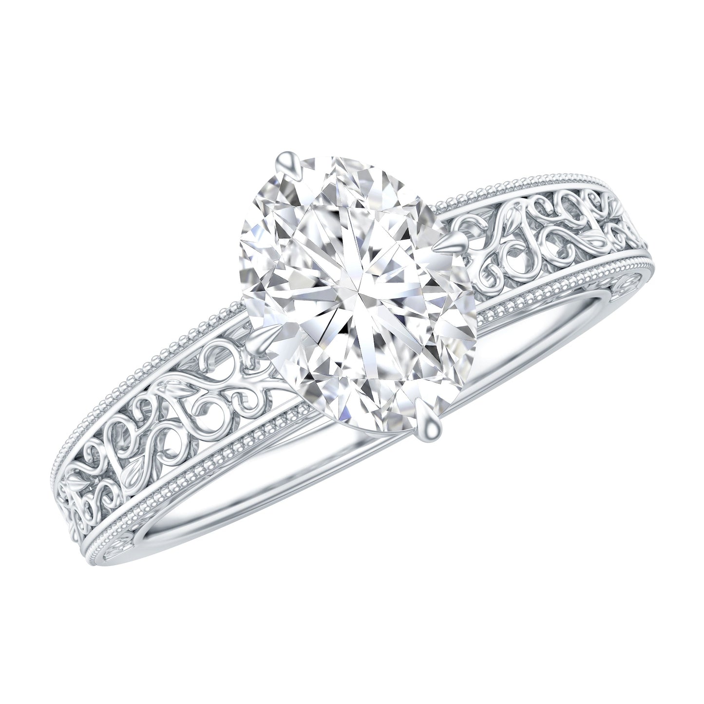 Oval Shape 1.2 Carat Lab Grown Diamond Filigree Engagement Ring