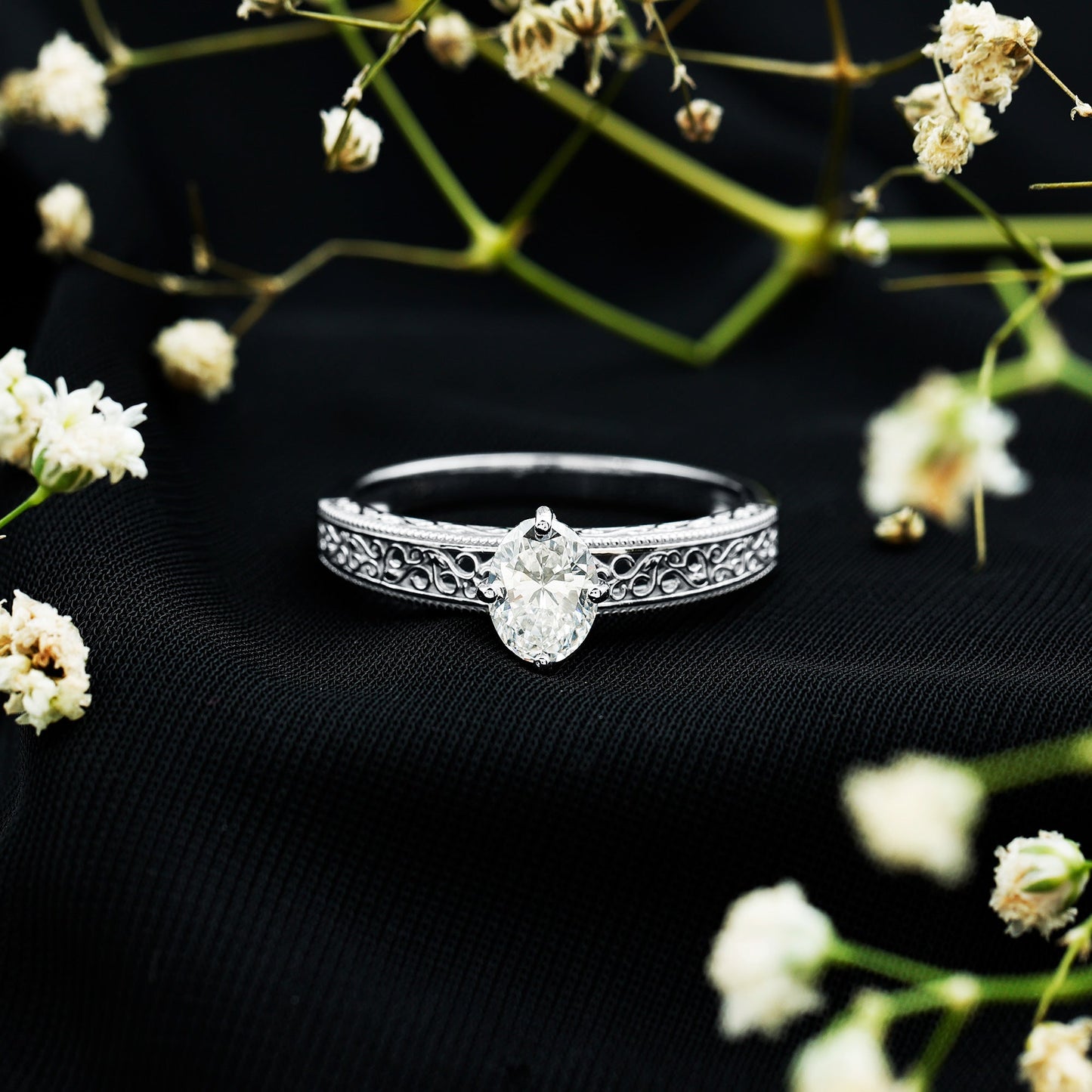Oval Shape 1.2 Carat Lab Grown Diamond Filigree Engagement Ring