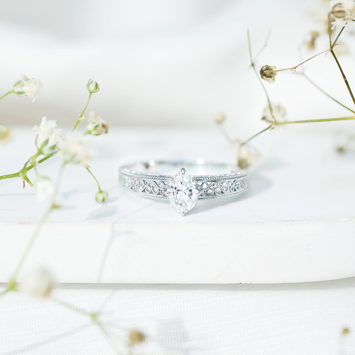 Oval Shape 1.2 Carat Lab Grown Diamond Filigree Engagement Ring