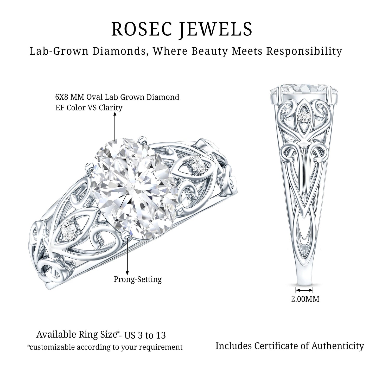 Antique Style Lab Grown Diamond Solitaire Engagement Ring