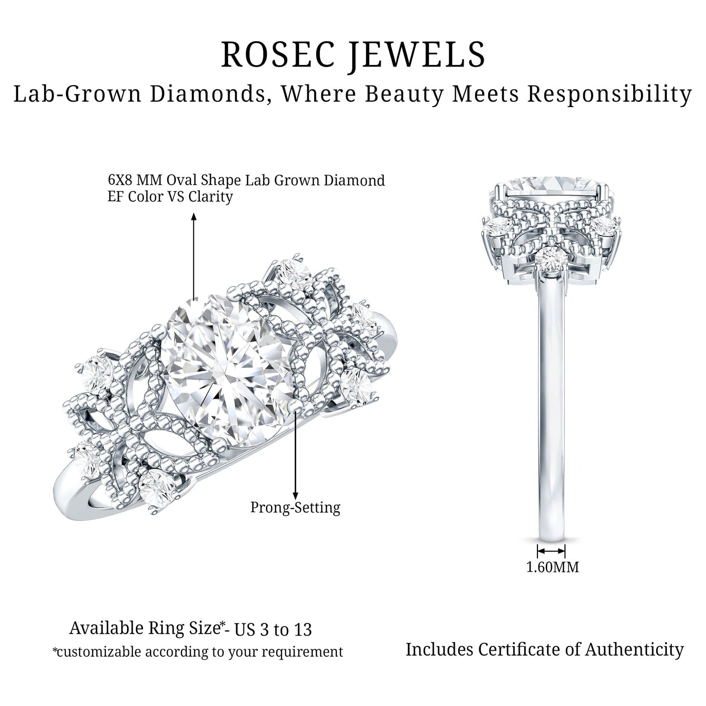 Nature Inspired Lab Grown Diamond Solitaire Engagement Ring
