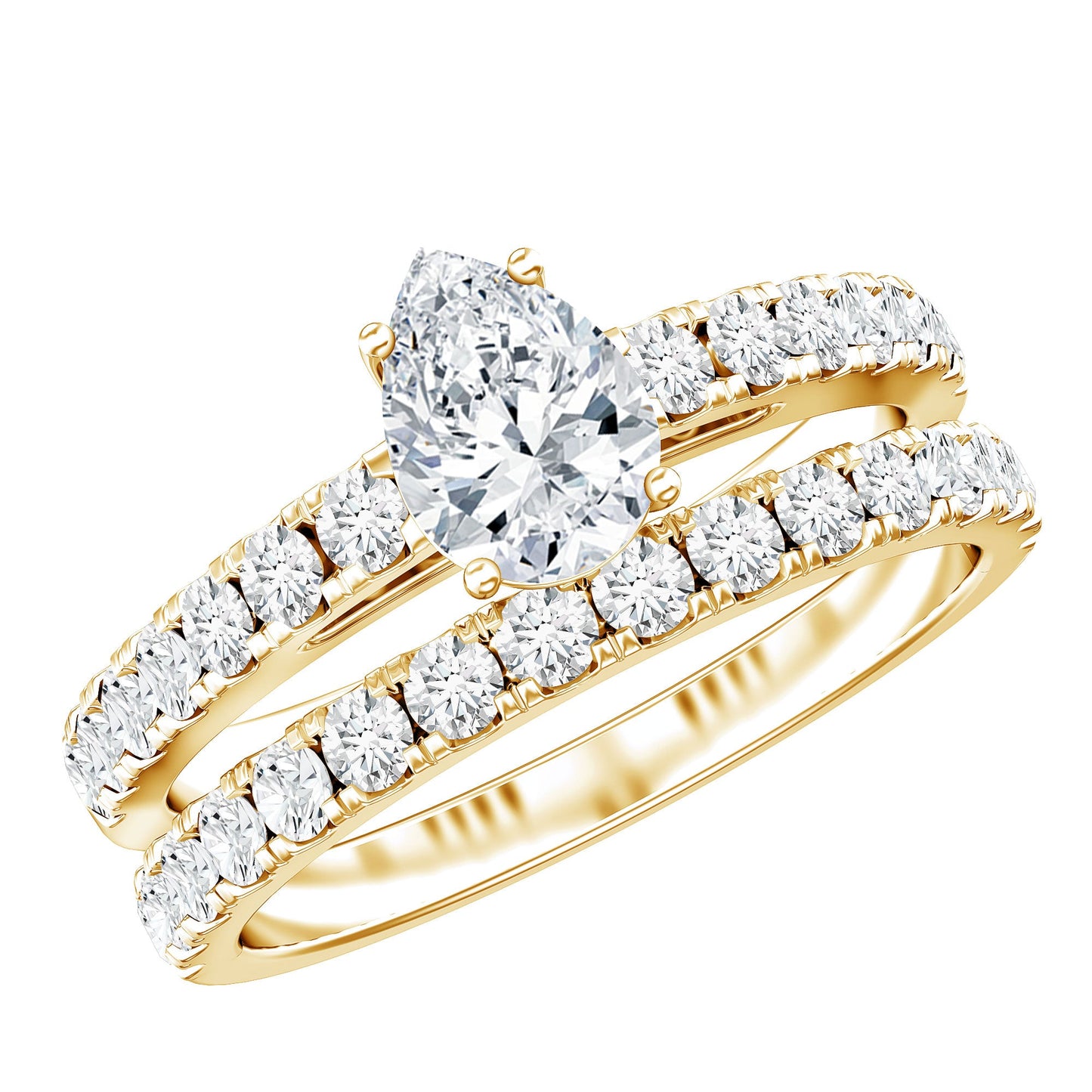 Minimal Pear Shape Lab Grown Diamond Wedding Ring Set