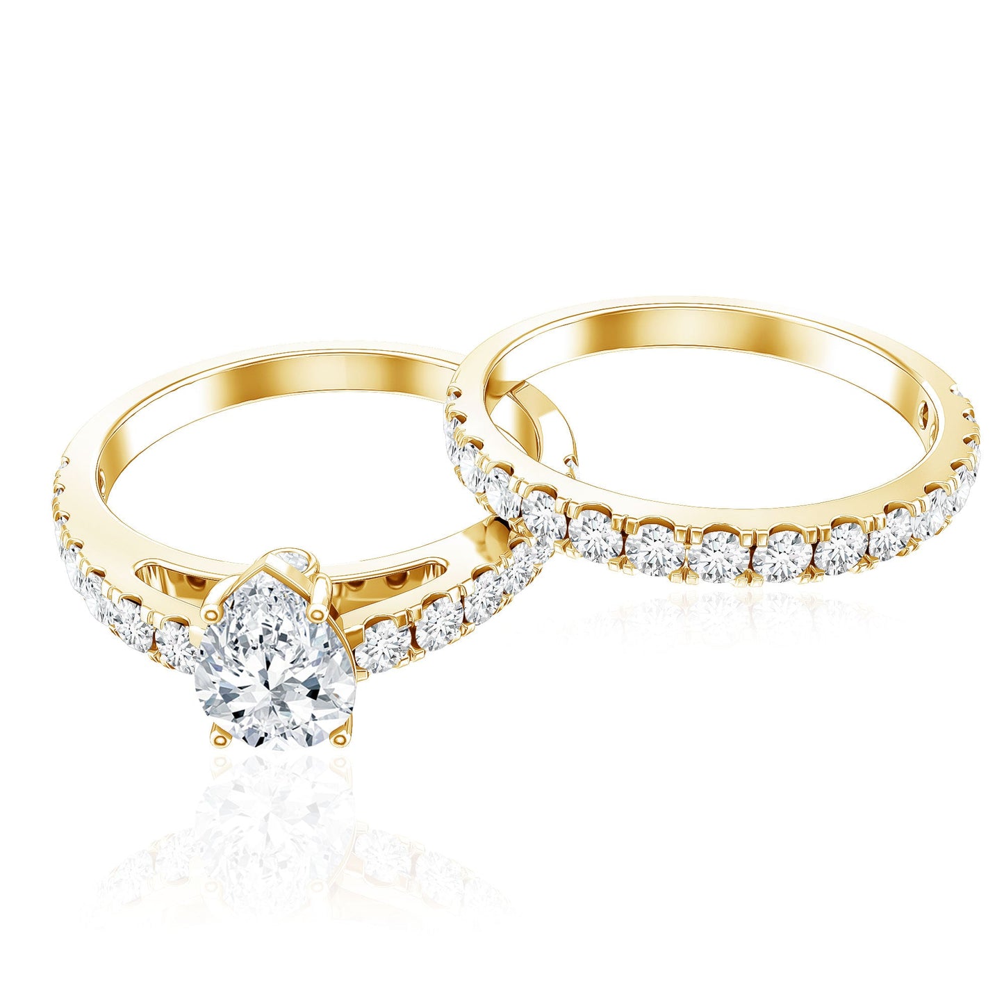 Minimal Pear Shape Lab Grown Diamond Wedding Ring Set