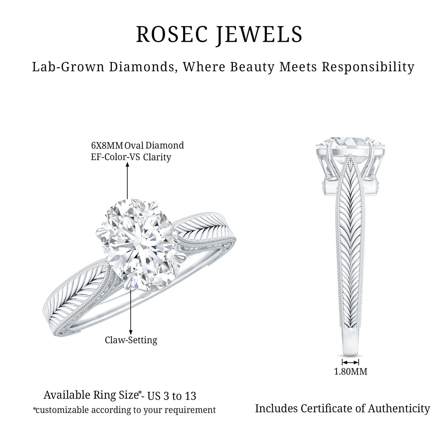 Claw Set Oval Shape Lab Grown Diamond Solitaire Engagement Ring