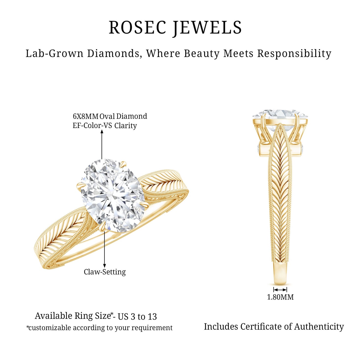 Claw Set Oval Shape Lab Grown Diamond Solitaire Engagement Ring