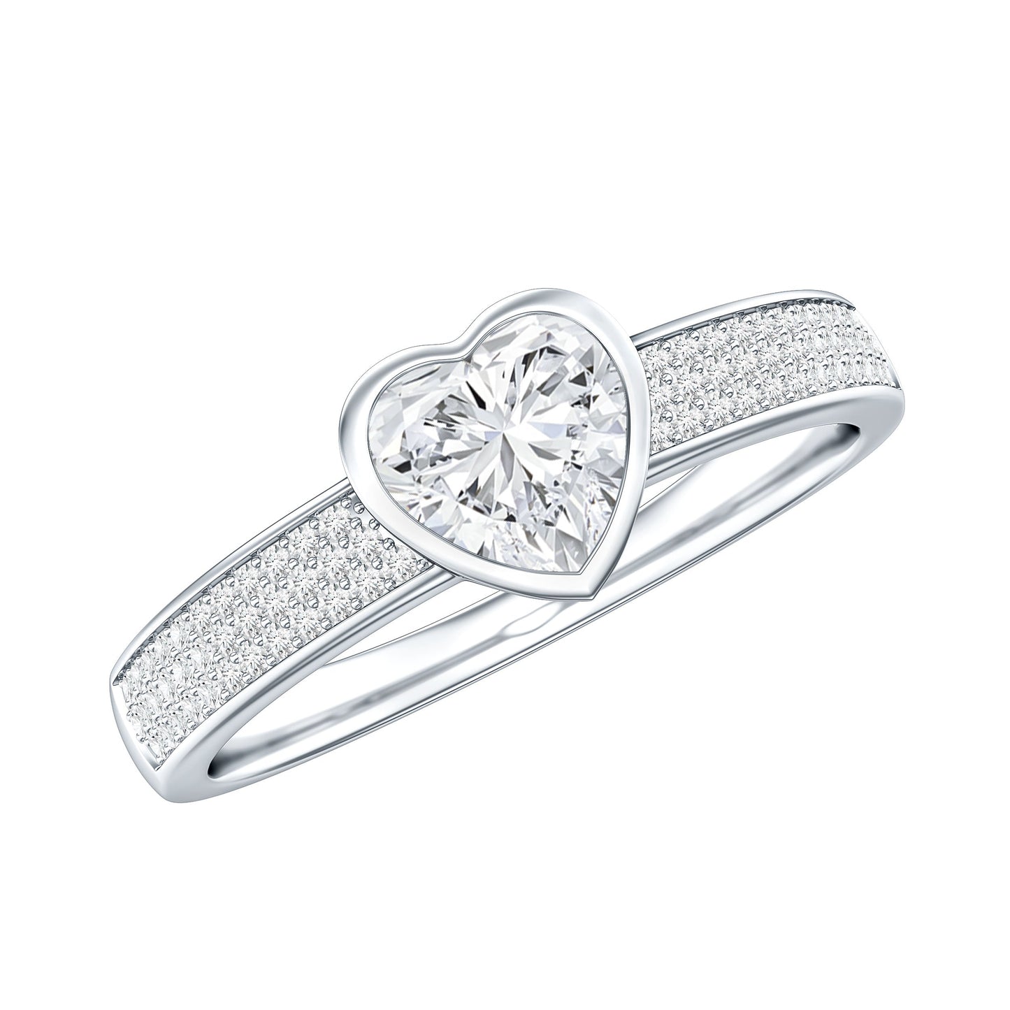 Heart Shape Lab Grown Diamond Solitaire Ring with Side Stones