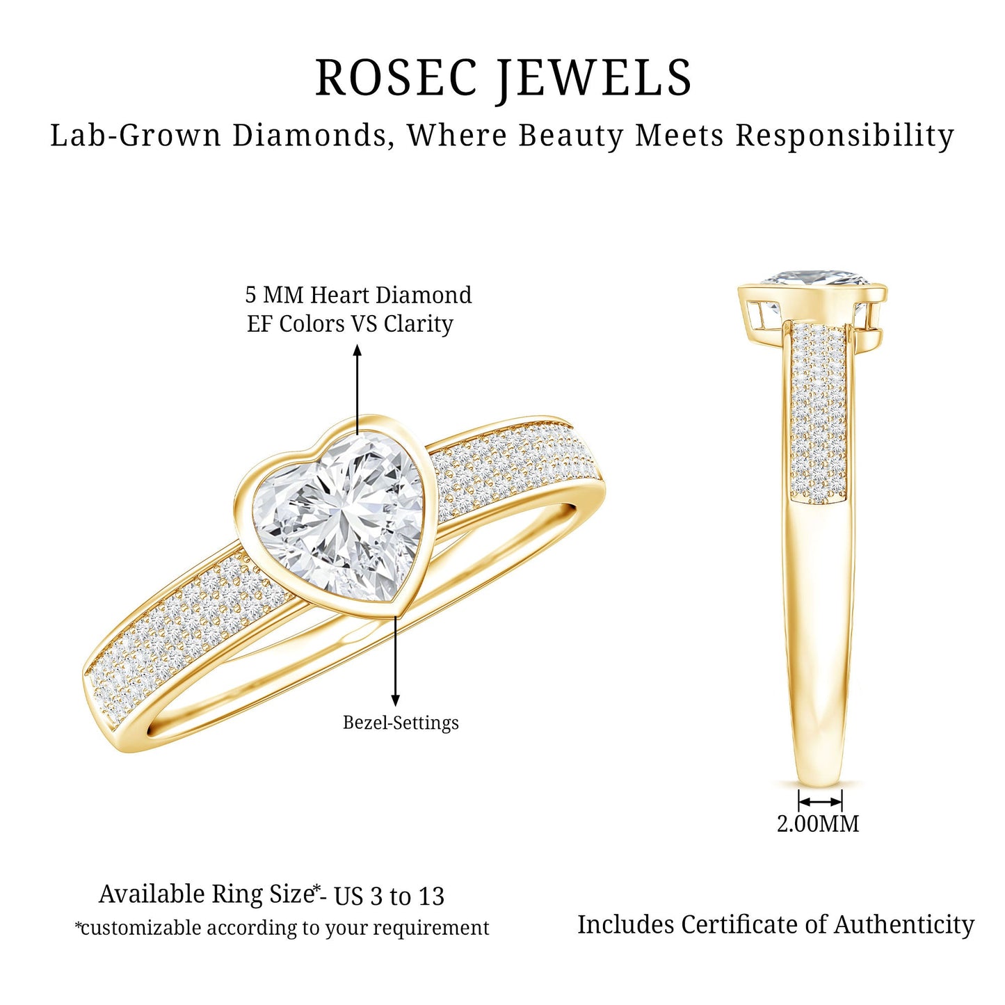 Heart Shape Lab Grown Diamond Solitaire Ring with Side Stones