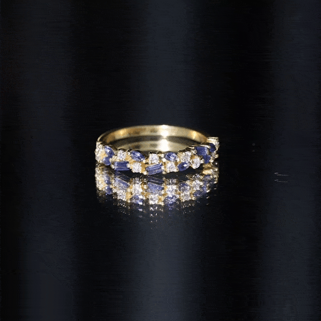 Certified Lab Grown Blue Sapphire Diamond Half Eternity Band Ring