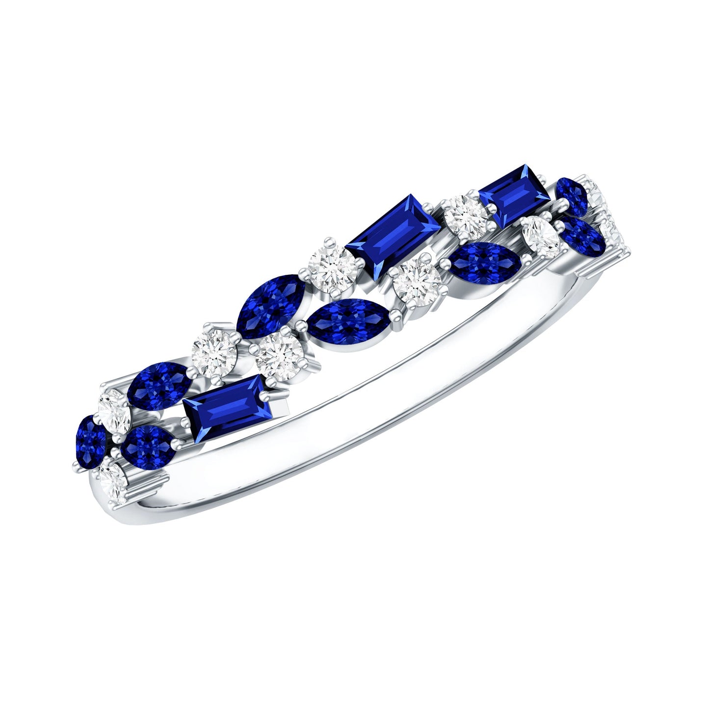 Certified Lab Grown Blue Sapphire Diamond Half Eternity Band Ring