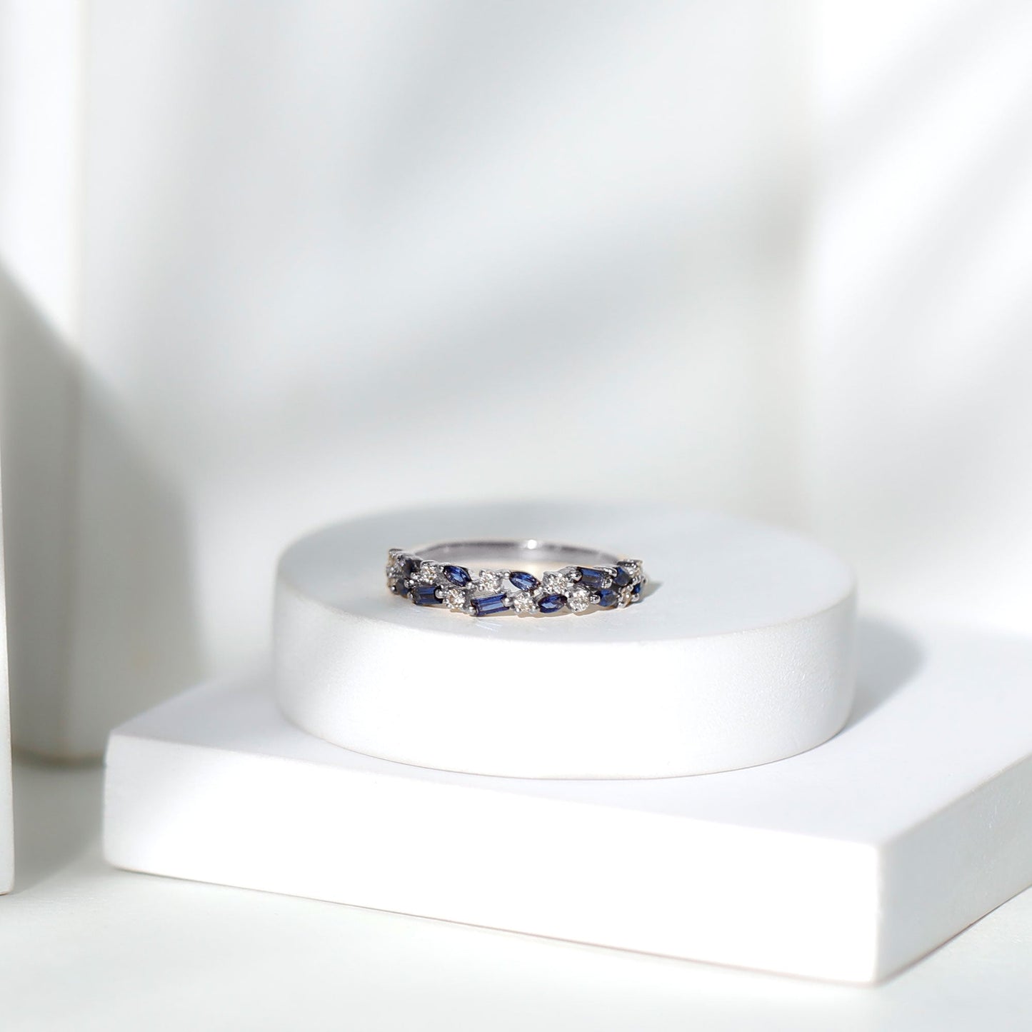 Certified Lab Grown Blue Sapphire Diamond Half Eternity Band Ring