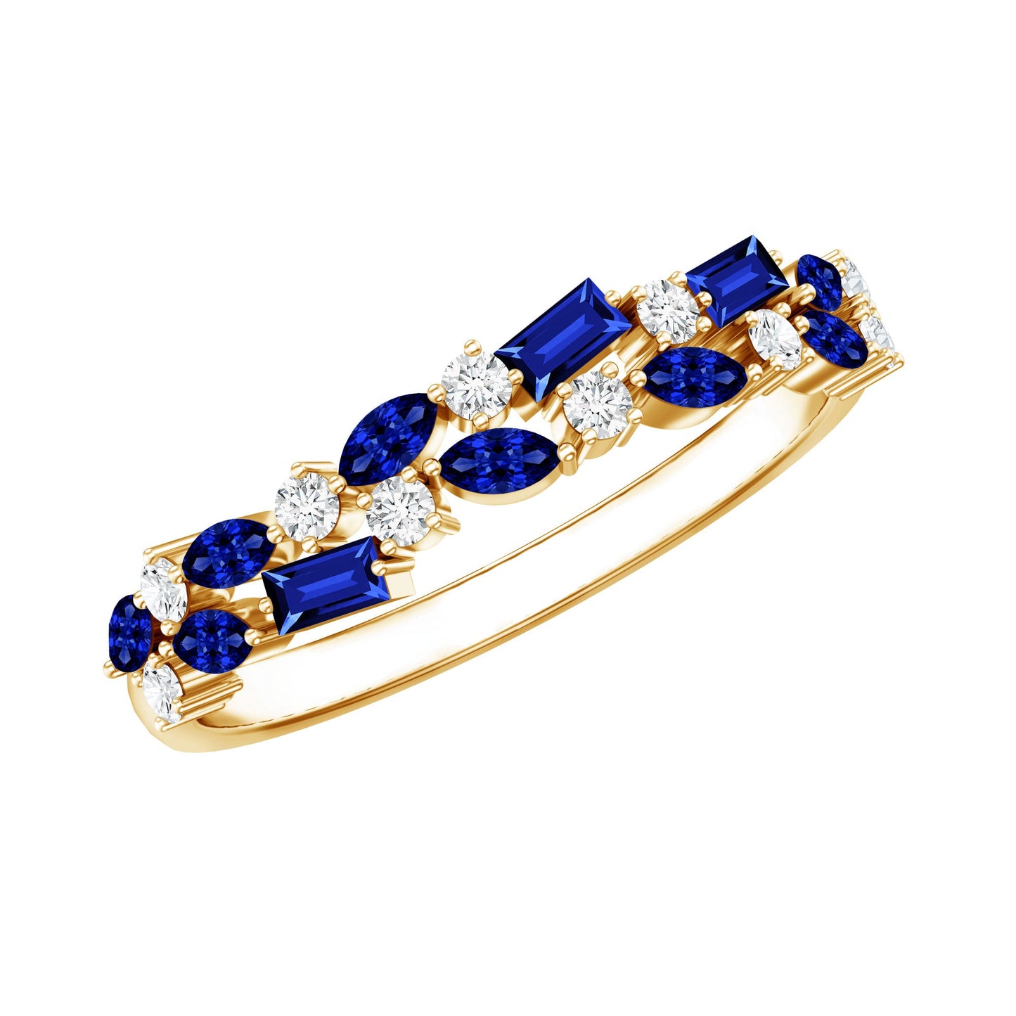 Certified Lab Grown Blue Sapphire Diamond Half Eternity Band Ring