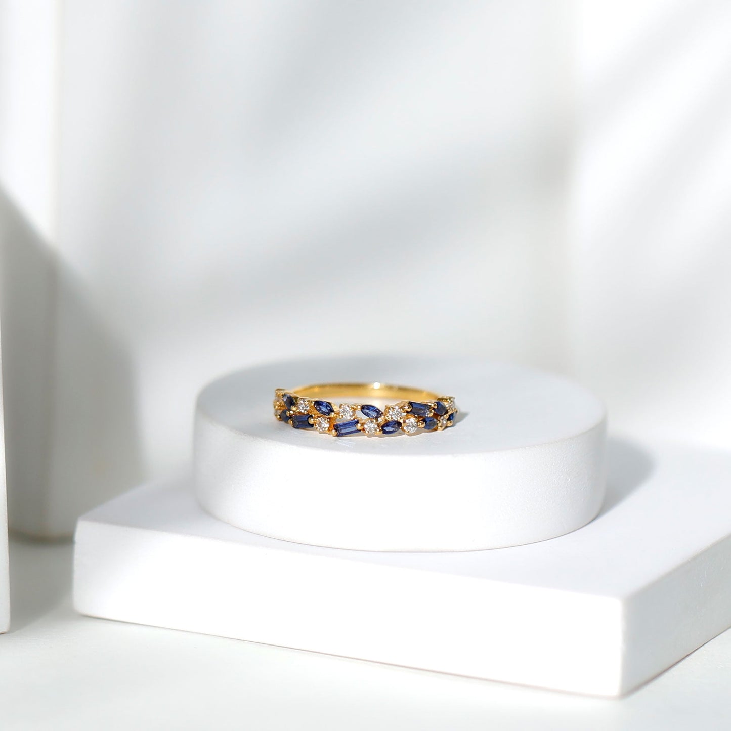 Certified Lab Grown Blue Sapphire Diamond Half Eternity Band Ring
