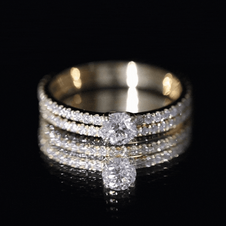 Round Cut Moissanite Engagement Ring with Eternity Band