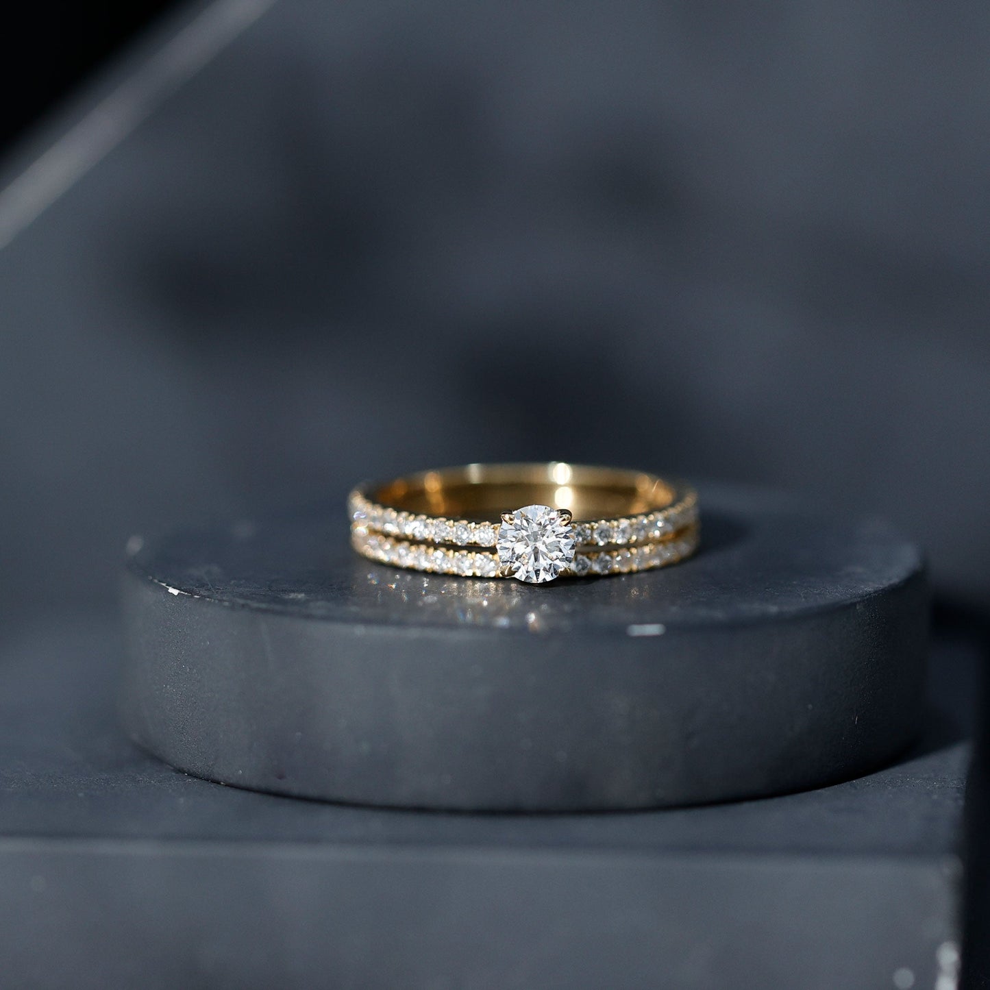 Round Cut Moissanite Engagement Ring with Eternity Band