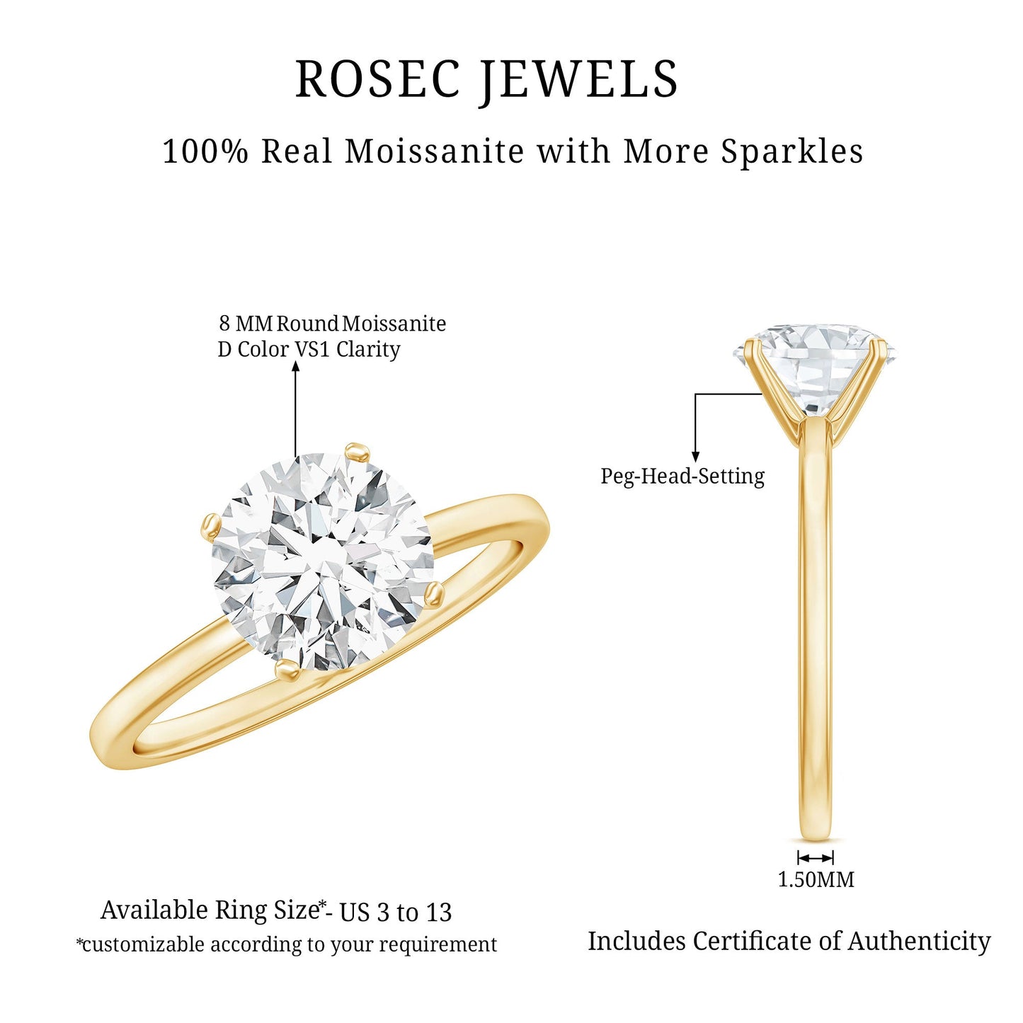 Brilliant Cut Moissanite 2 Carat Engagement Ring