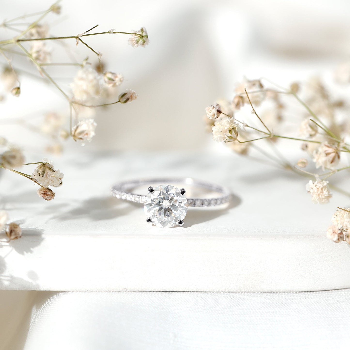 Certified Round Moissanite 3 CT Engagement Ring with Side Stones