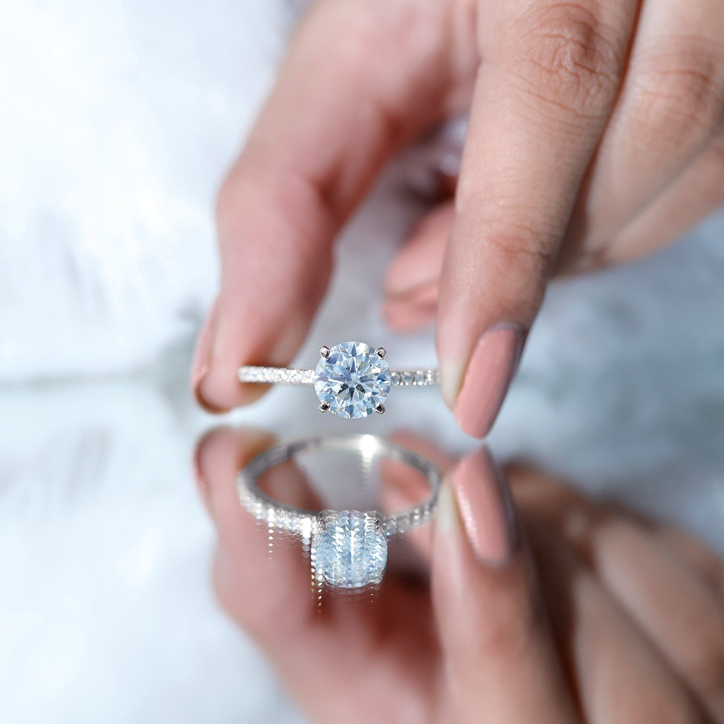 Certified Round Moissanite 3 CT Engagement Ring with Side Stones
