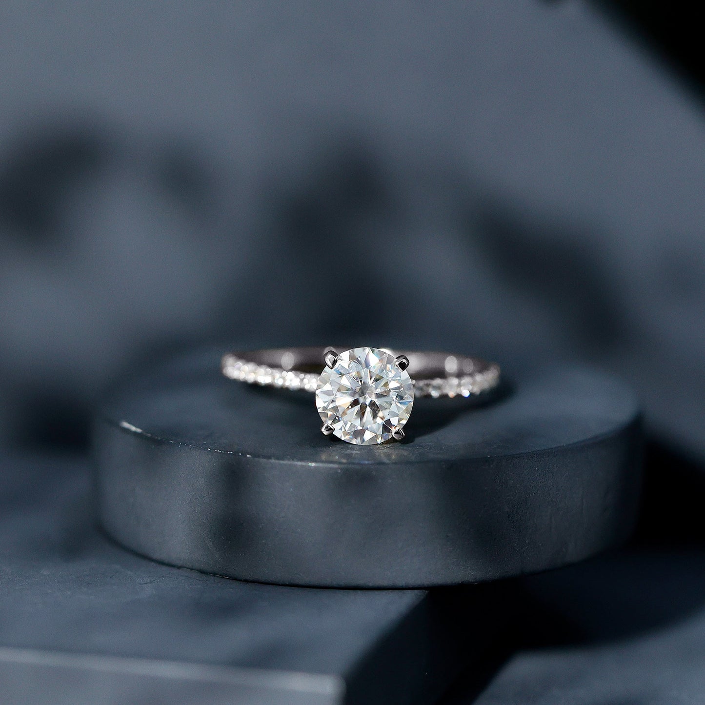 Certified Round Moissanite 3 CT Engagement Ring with Side Stones