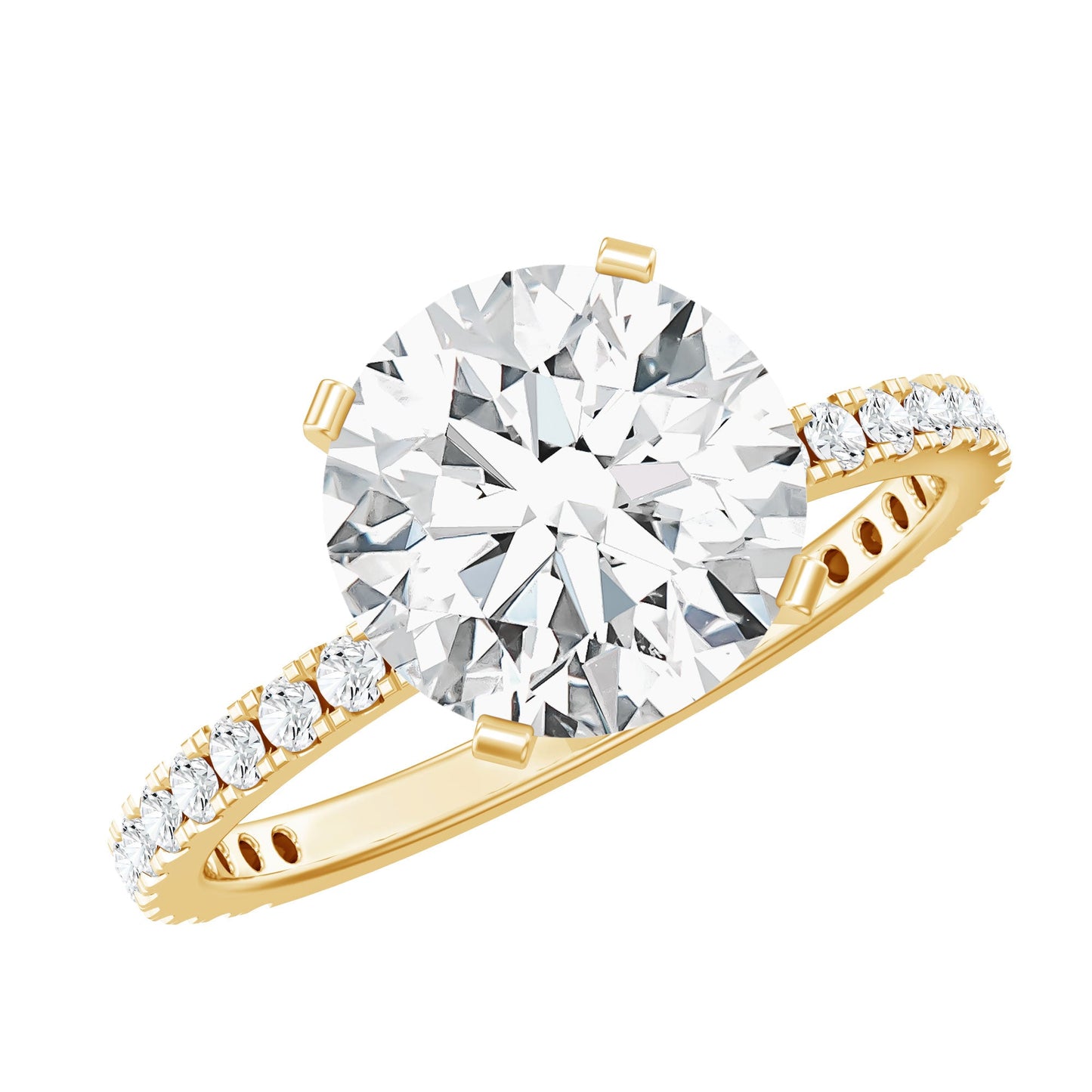 Certified Round Moissanite 3 CT Engagement Ring with Side Stones