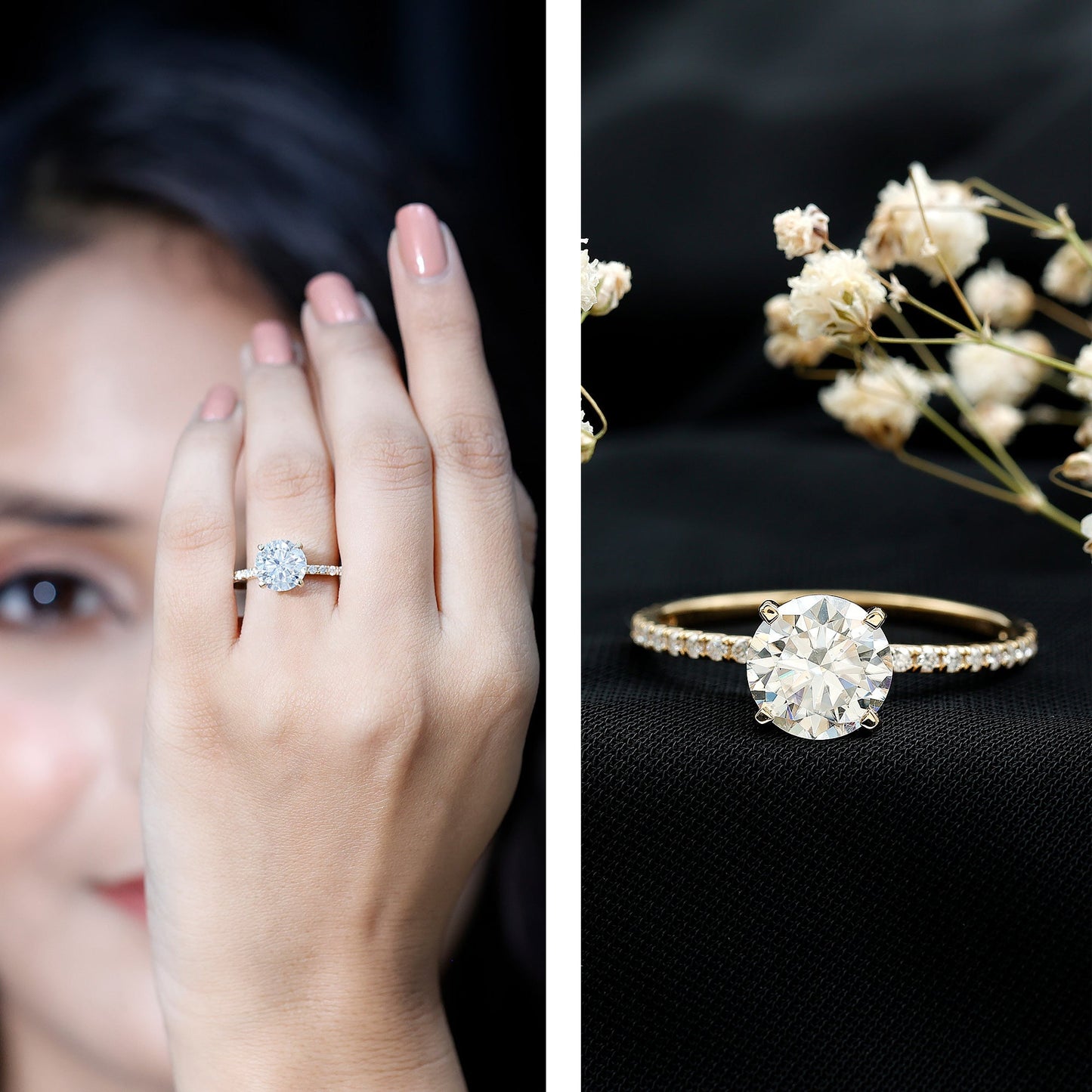 Certified Round Moissanite 3 CT Engagement Ring with Side Stones