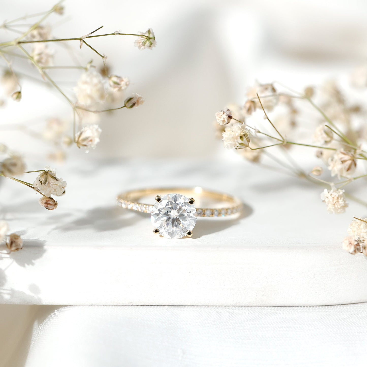 Certified Round Moissanite 3 CT Engagement Ring with Side Stones