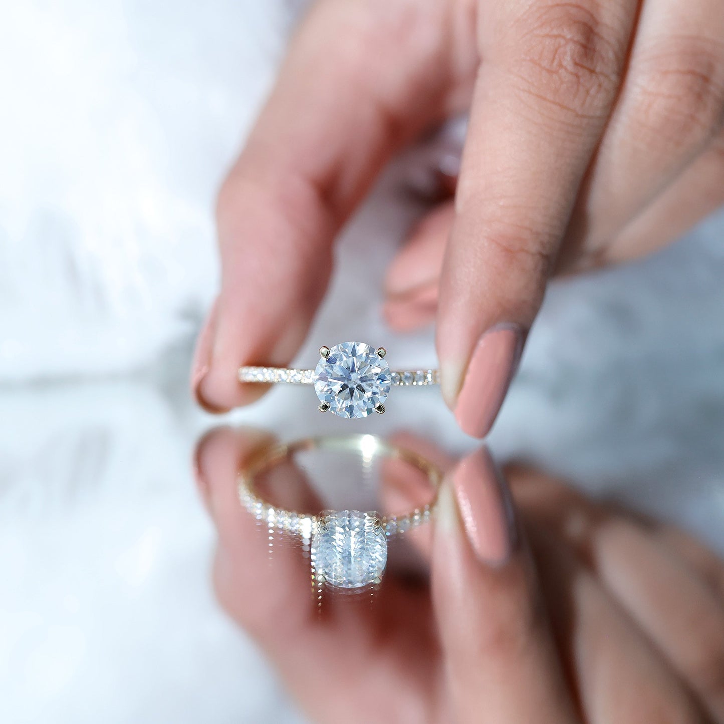 Certified Round Moissanite 3 CT Engagement Ring with Side Stones