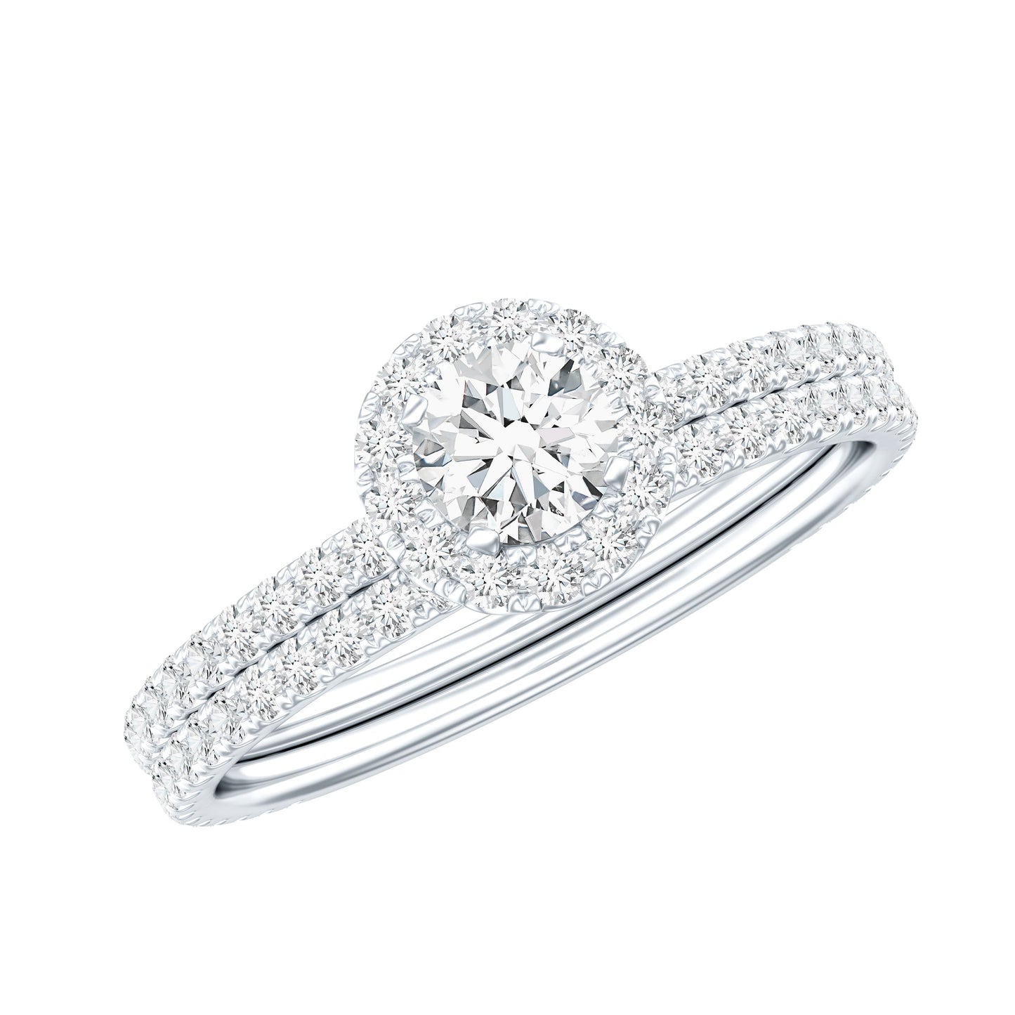 Certified Moissanite Halo Bridal Ring Set