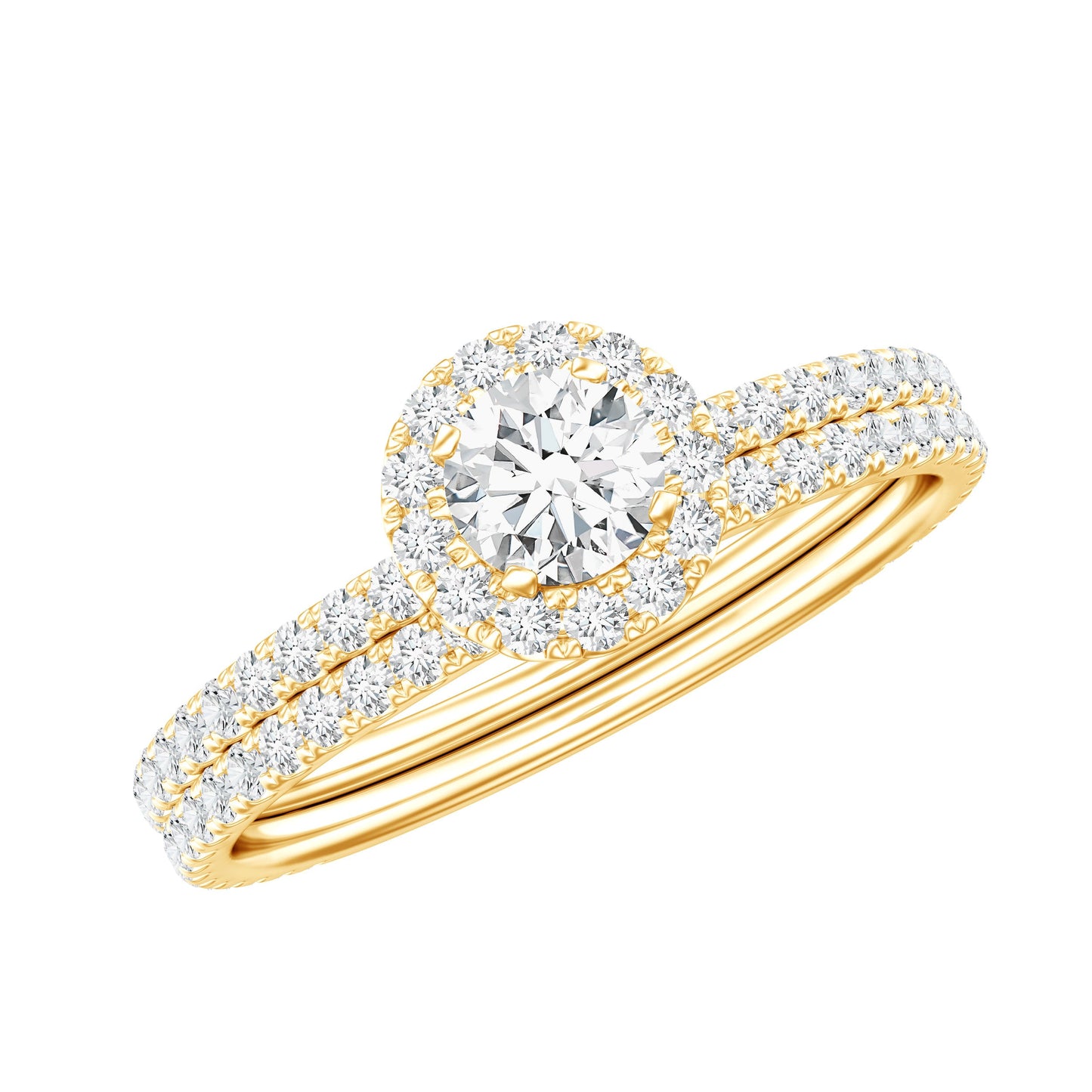 Certified Moissanite Halo Bridal Ring Set