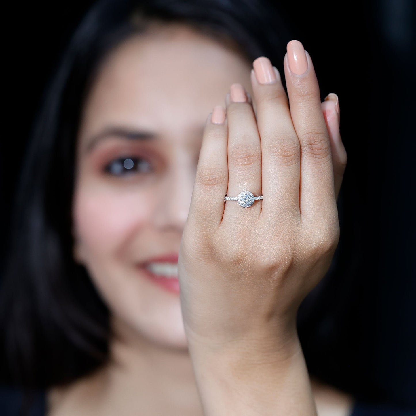 0.5 Carat Round Moissanite Classic Halo Engagement Ring