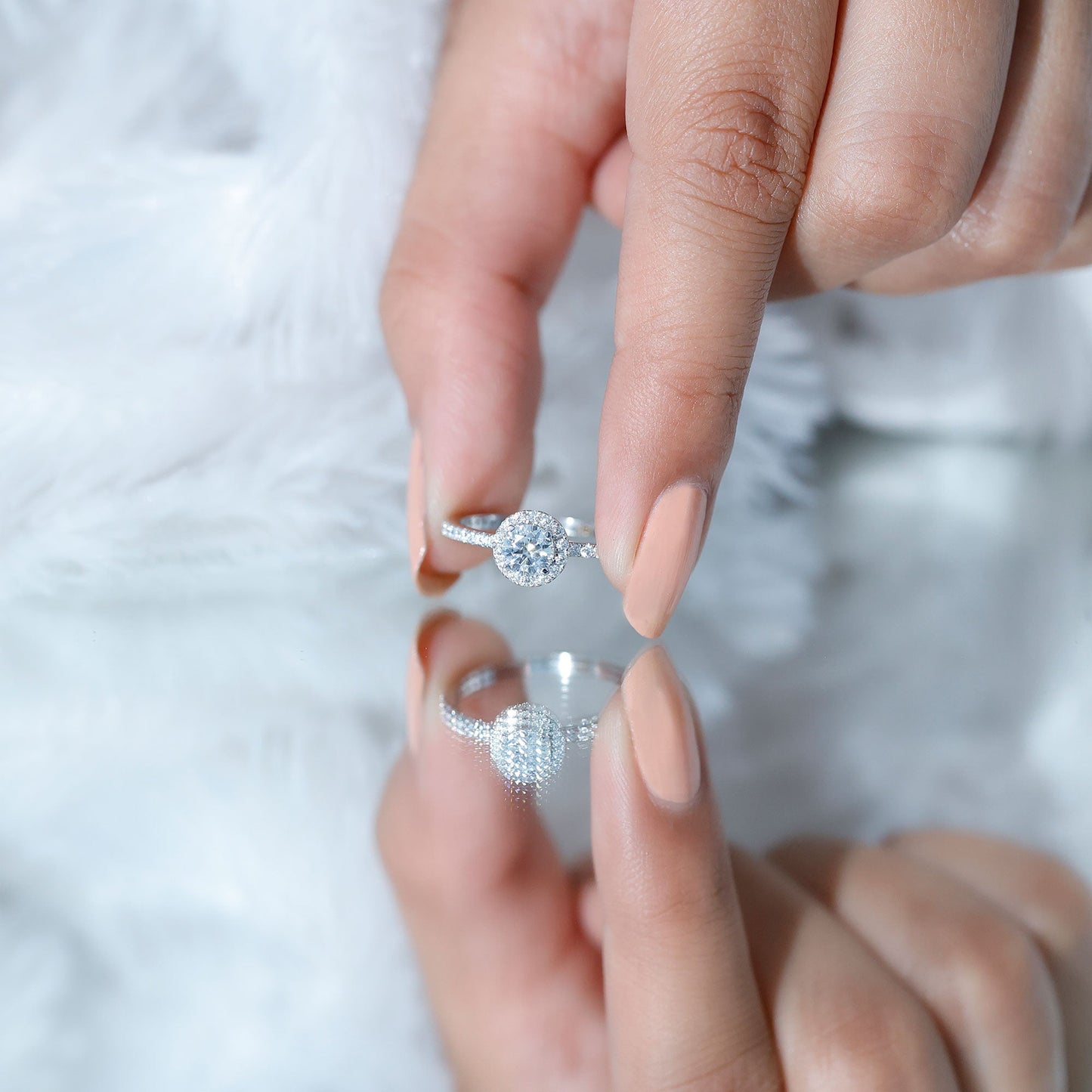0.5 Carat Round Moissanite Classic Halo Engagement Ring