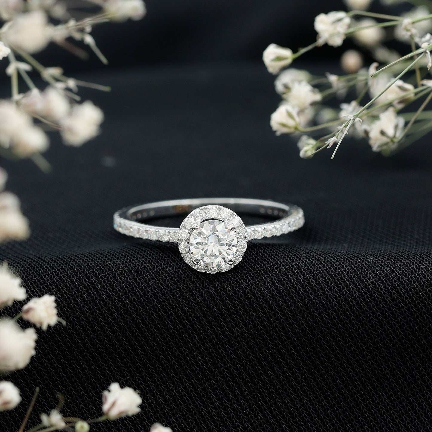 0.5 Carat Round Moissanite Classic Halo Engagement Ring