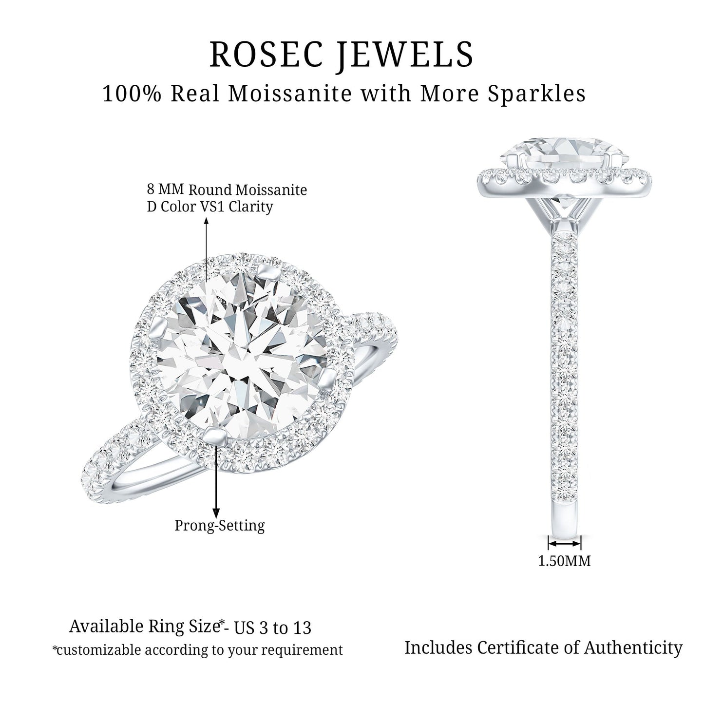 Brilliant Cut Moissanite Classic Halo Engagement Ring
