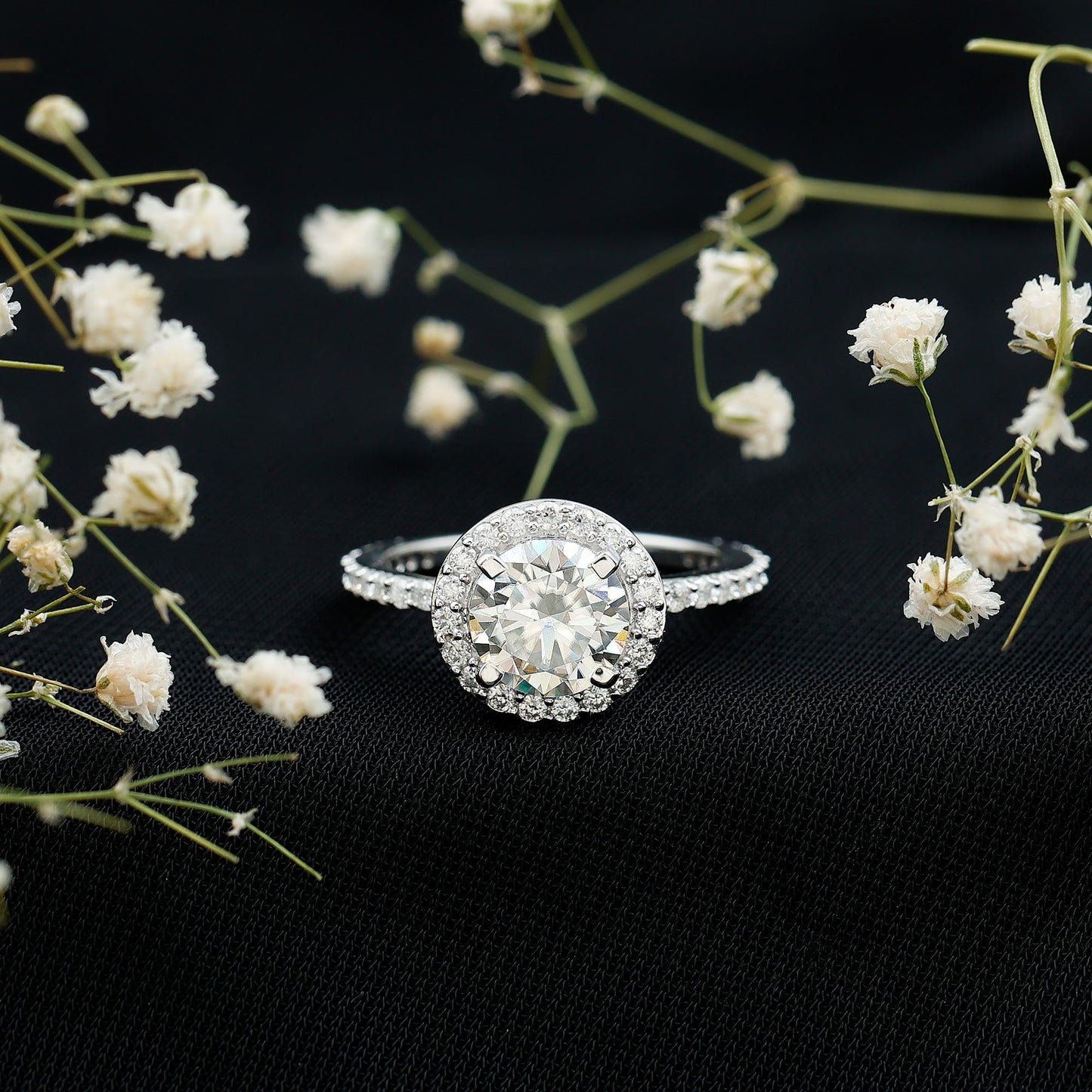 Brilliant Cut Moissanite Classic Halo Engagement Ring