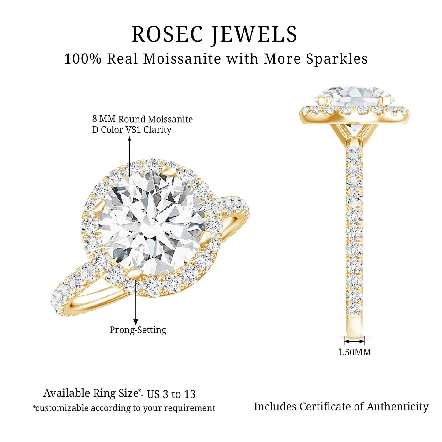Brilliant Cut Moissanite Classic Halo Engagement Ring