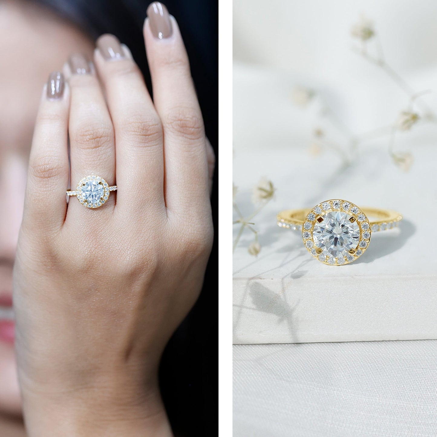 Brilliant Cut Moissanite Classic Halo Engagement Ring