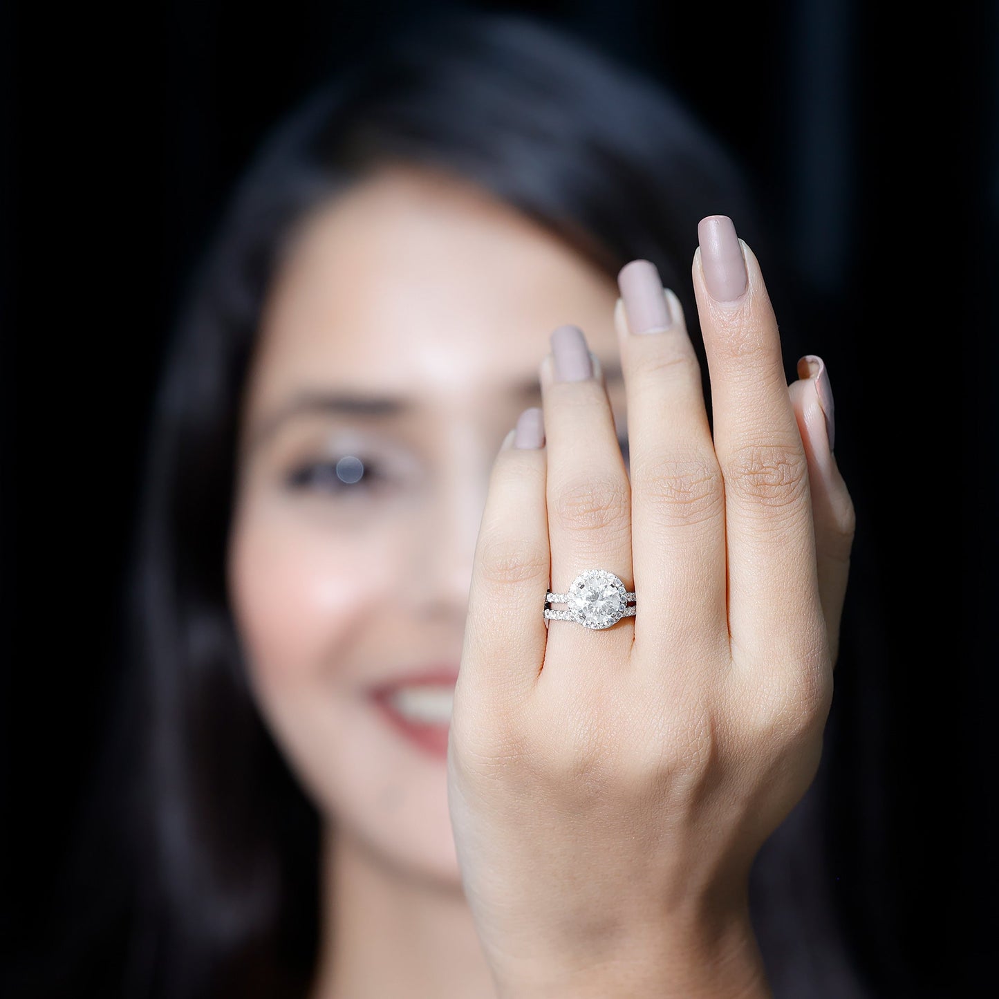 2 Carat Round Shape Moissanite Halo Wedding Ring Set