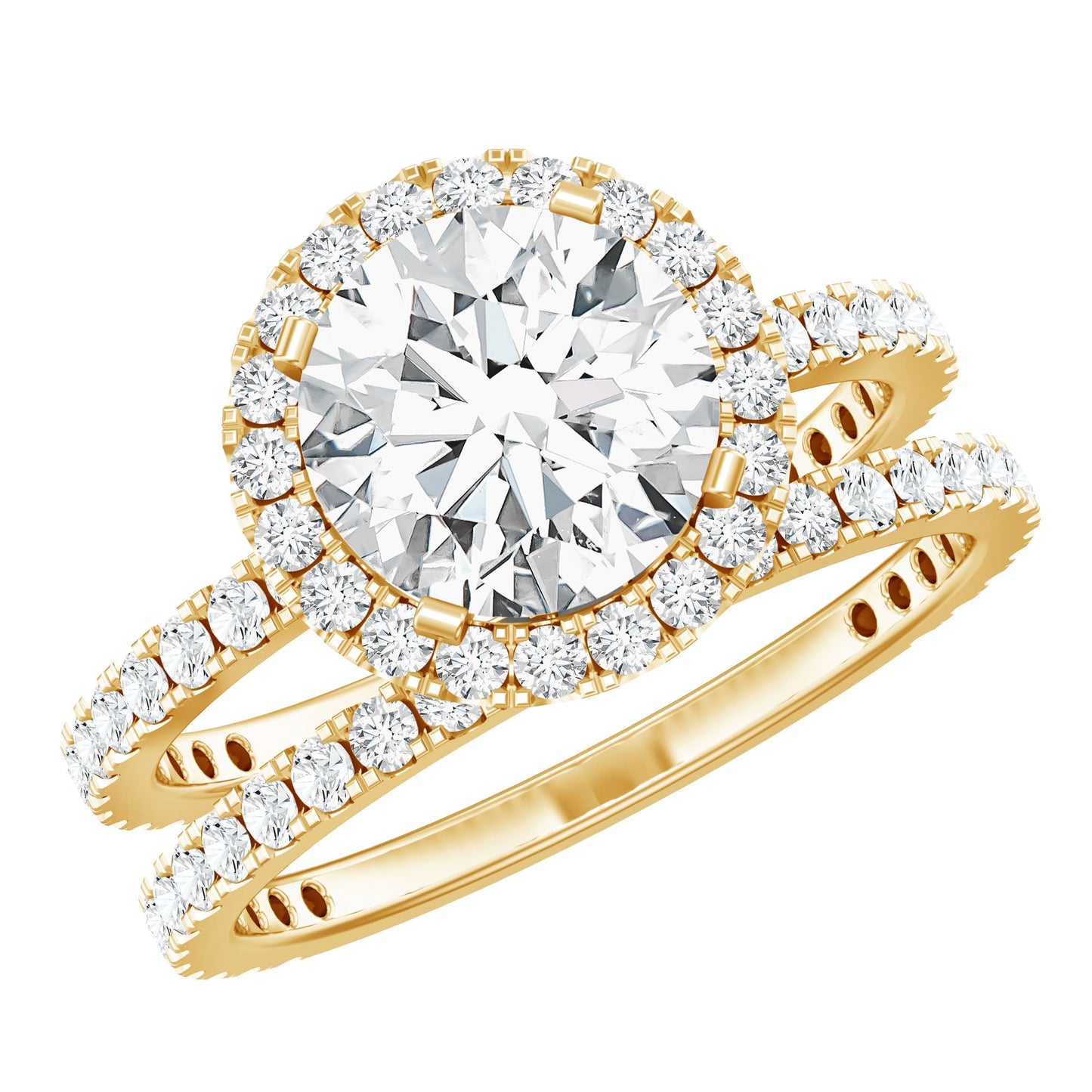 2 Carat Round Shape Moissanite Halo Wedding Ring Set