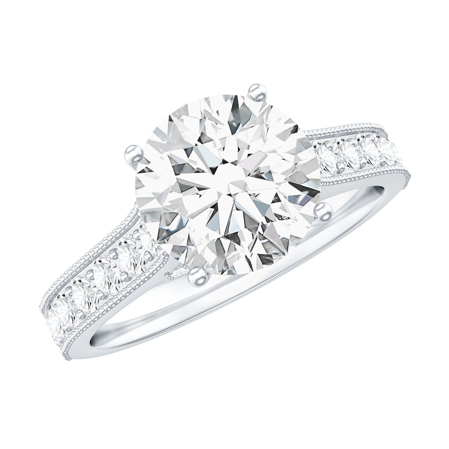 Certified 2 Carat Moissanite Solitaire Engagement Ring With Side Stones