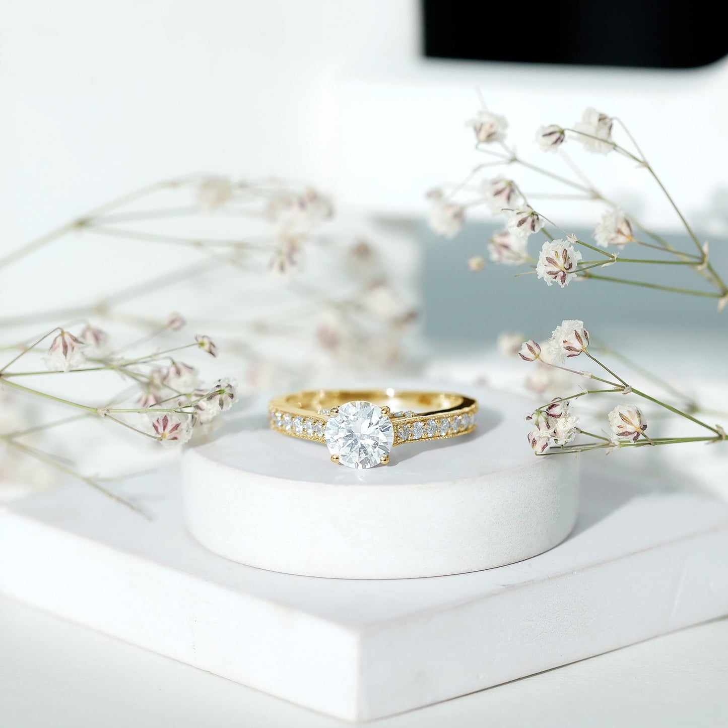 Certified 2 Carat Moissanite Solitaire Engagement Ring With Side Stones
